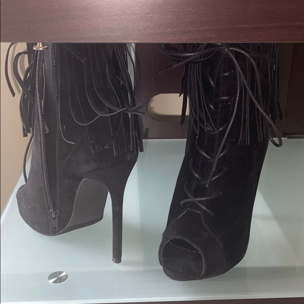 Liliana....peep toe black suede ankle heel boots - Picture 4 of 4